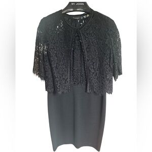 St. John Black Lace Dress with Matching Lace Shrug Size 12